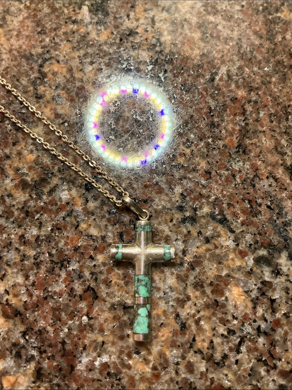 TURQUOISE AND SILVER CROSS NECKLACE